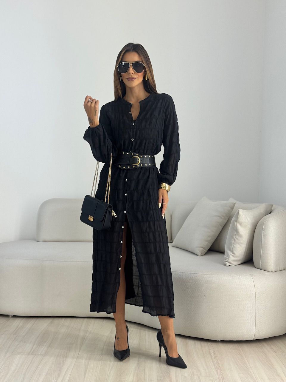 CHEMISE LAVINIA BOTÕES PRETA