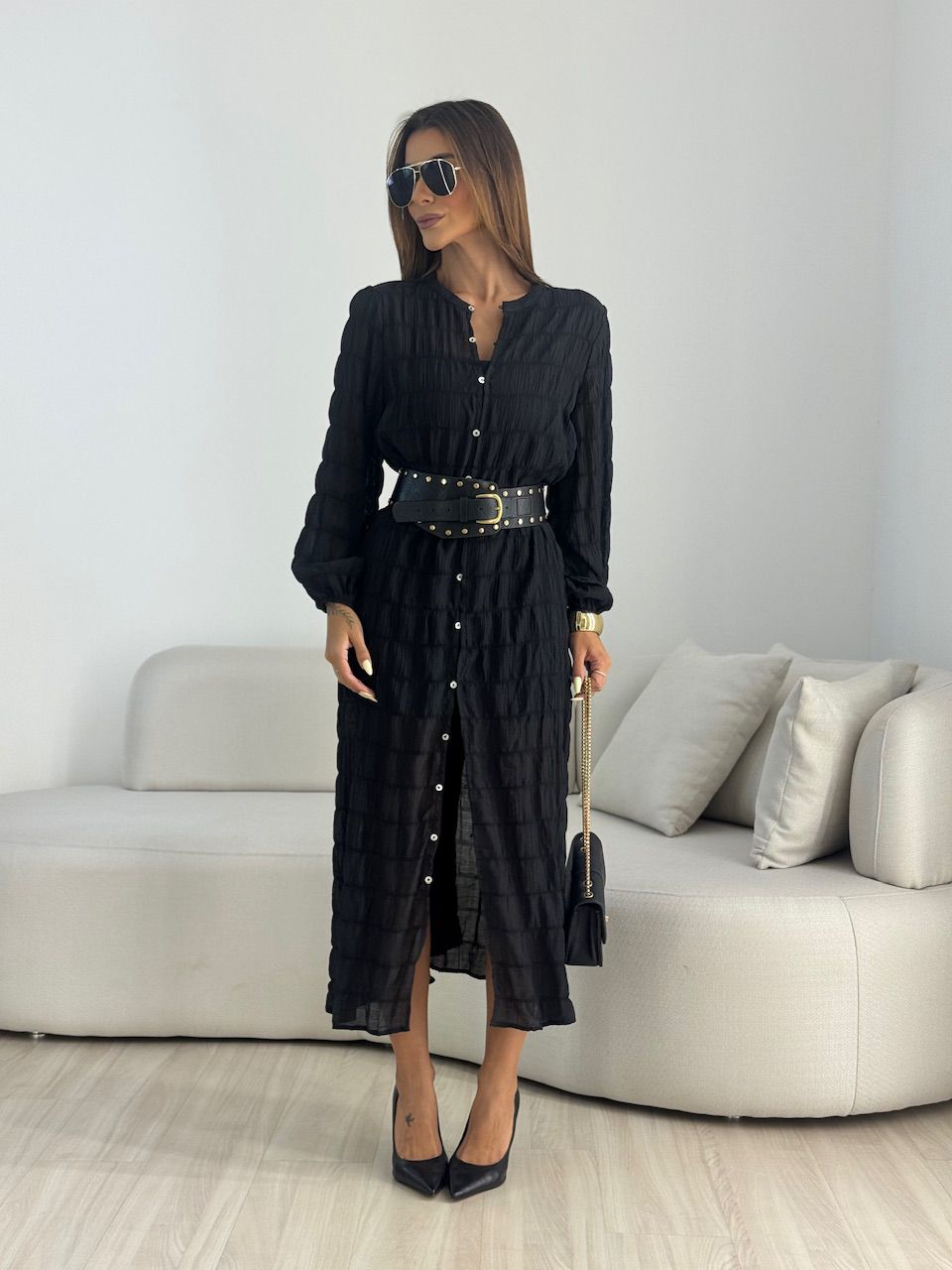 CHEMISE LAVINIA BOTÕES PRETA
