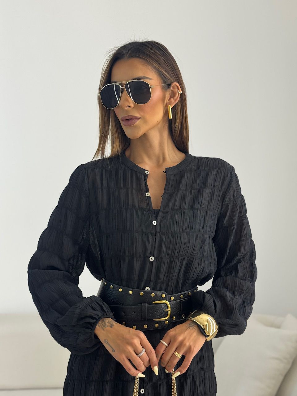 CHEMISE LAVINIA BOTÕES PRETA