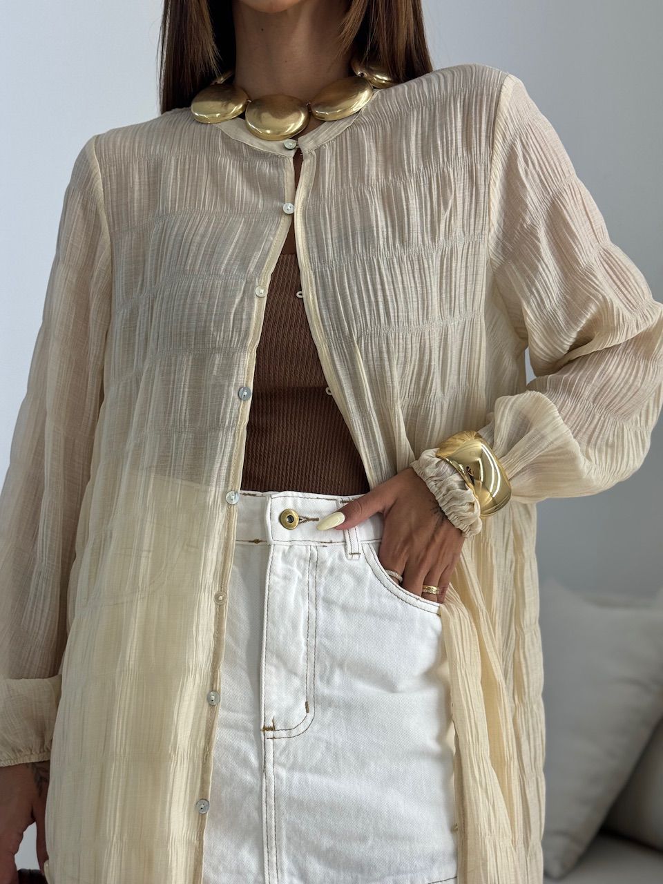 CHEMISE LAVINIA BOTÕES NUDE