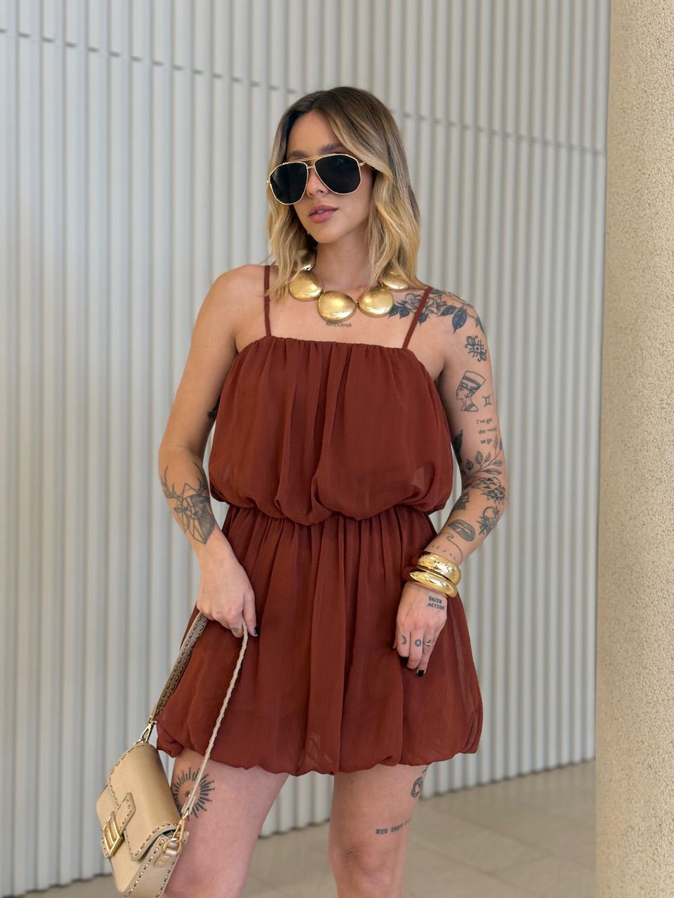 VESTIDO ANTONELA BALONÊ MARROM