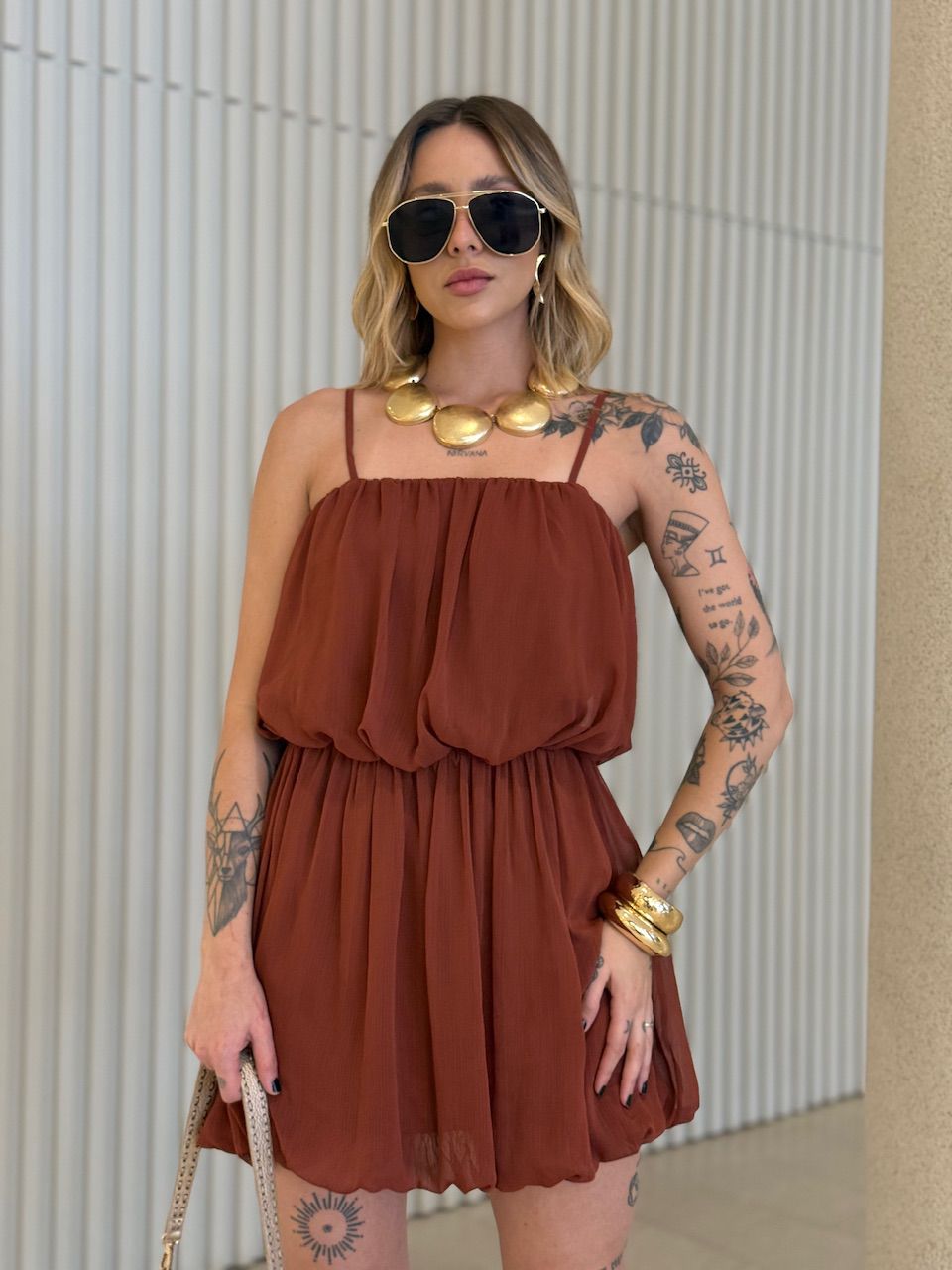 VESTIDO ANTONELA BALONÊ MARROM