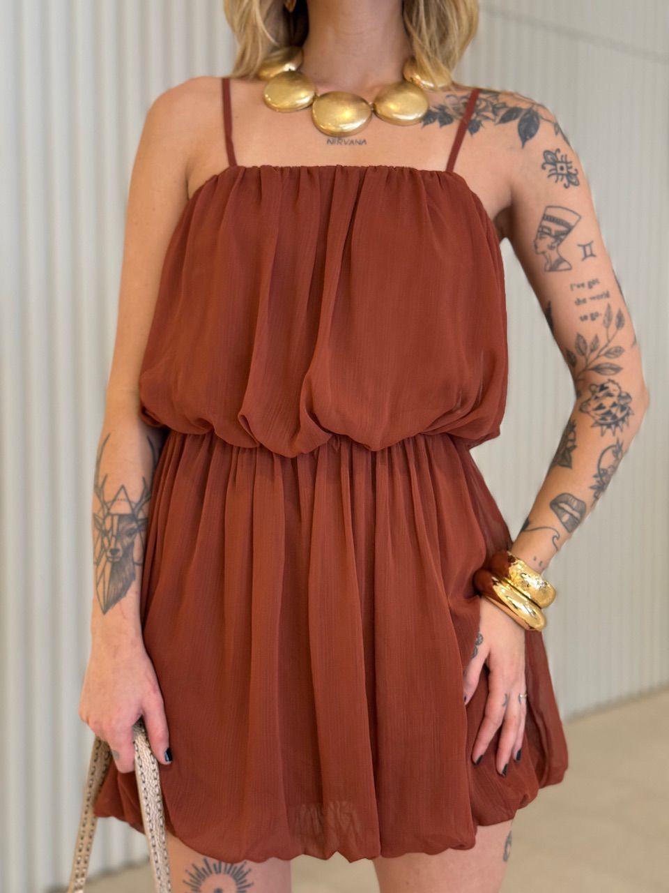 VESTIDO ANTONELA BALONÊ MARROM