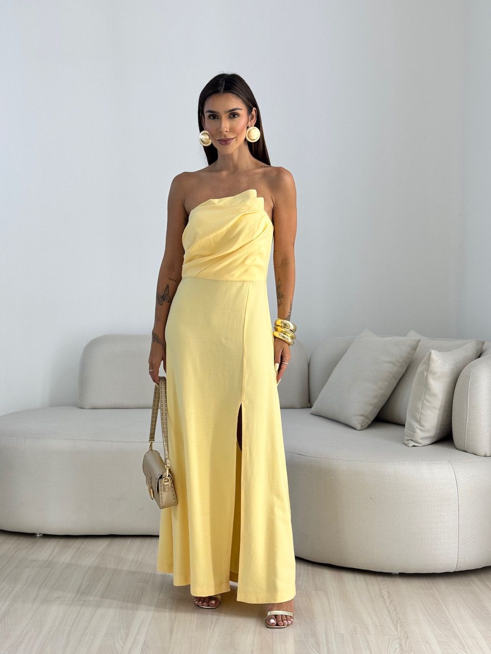 VESTIDO ELISA FENDA AMARELO