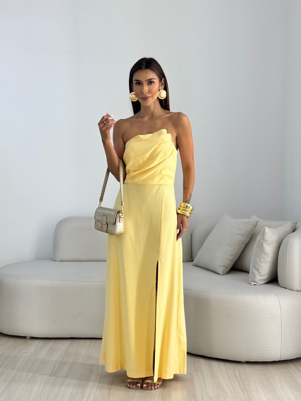 VESTIDO ELISA FENDA AMARELO