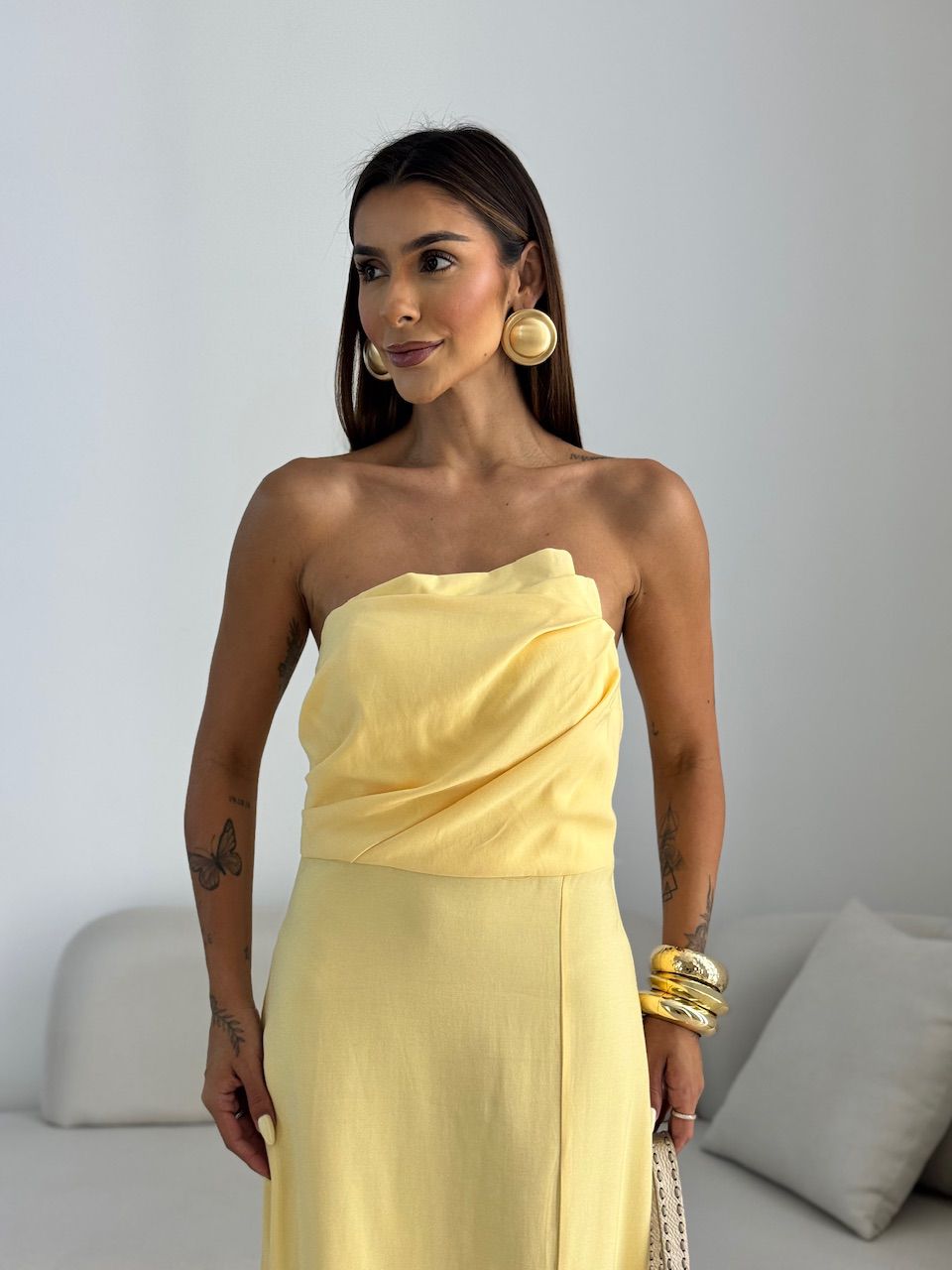 VESTIDO ELISA FENDA AMARELO