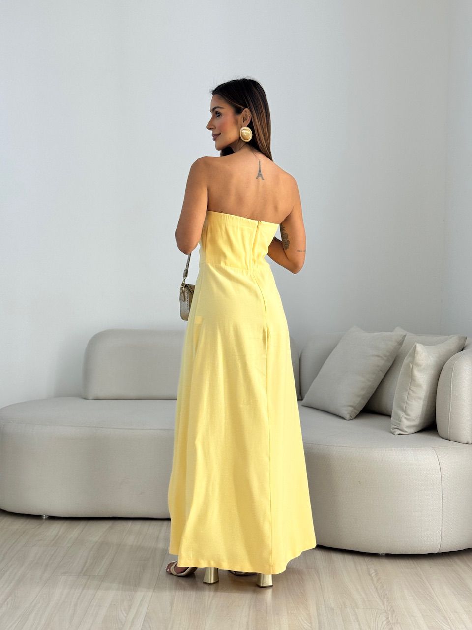 VESTIDO ELISA FENDA AMARELO