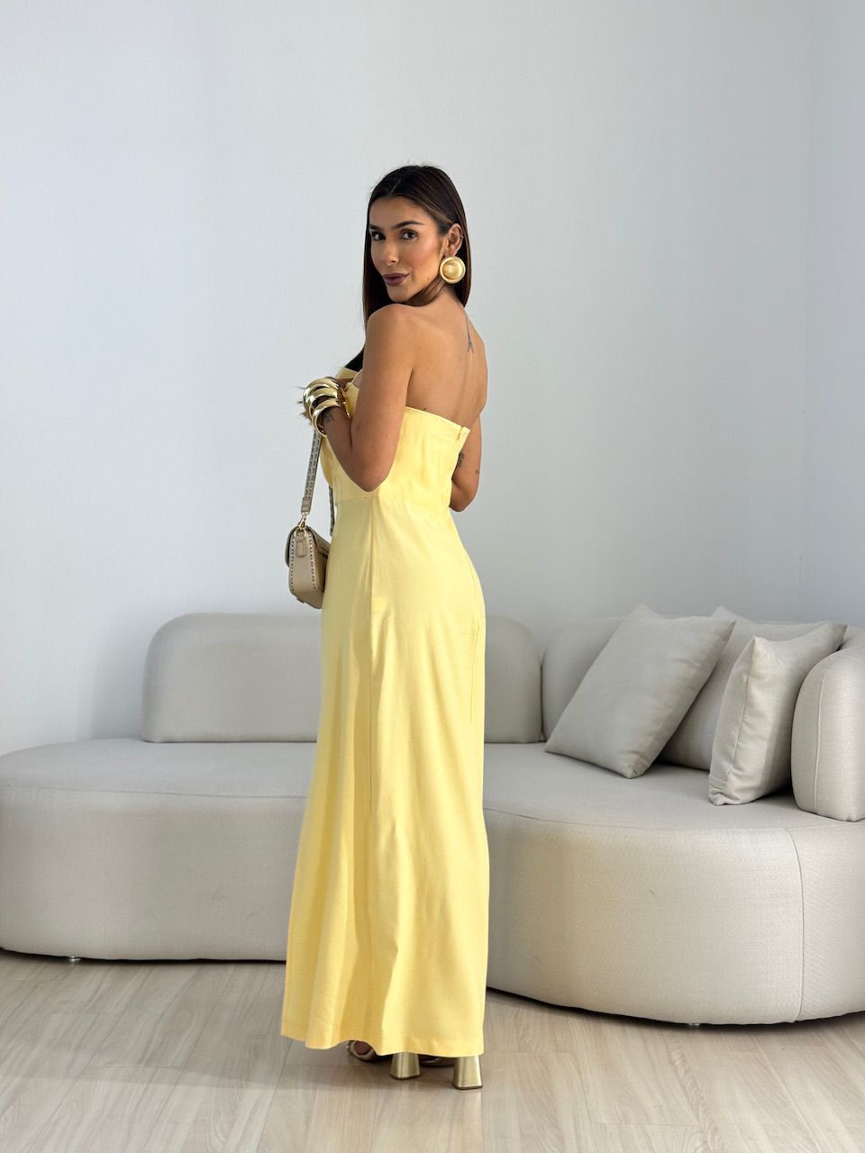 VESTIDO ELISA FENDA AMARELO