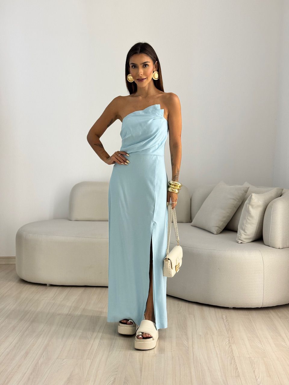 VESTIDO ELISA FENDA AZUL - 0069220109 - CAROLLA FERRARO