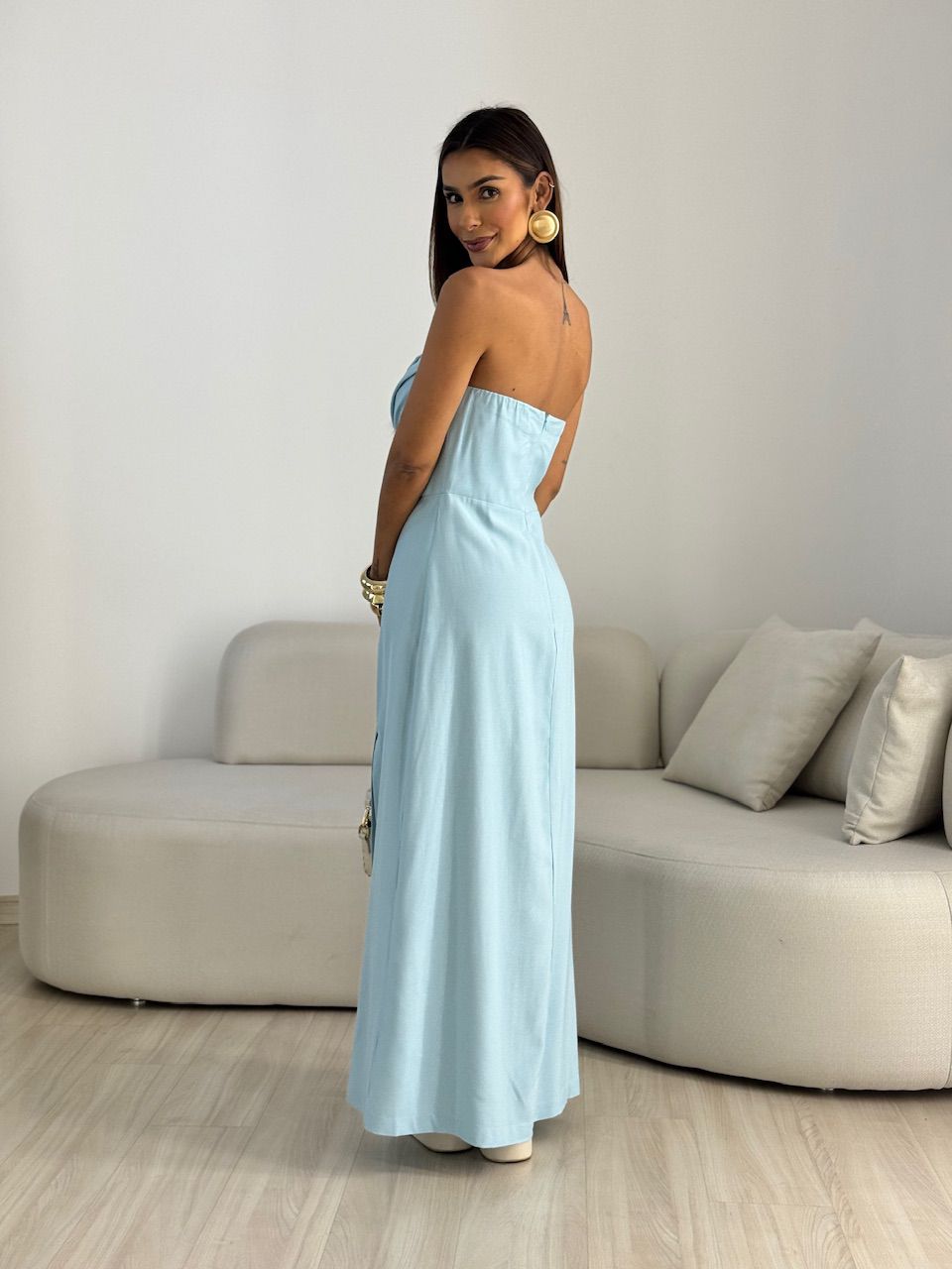 VESTIDO ELISA FENDA AZUL