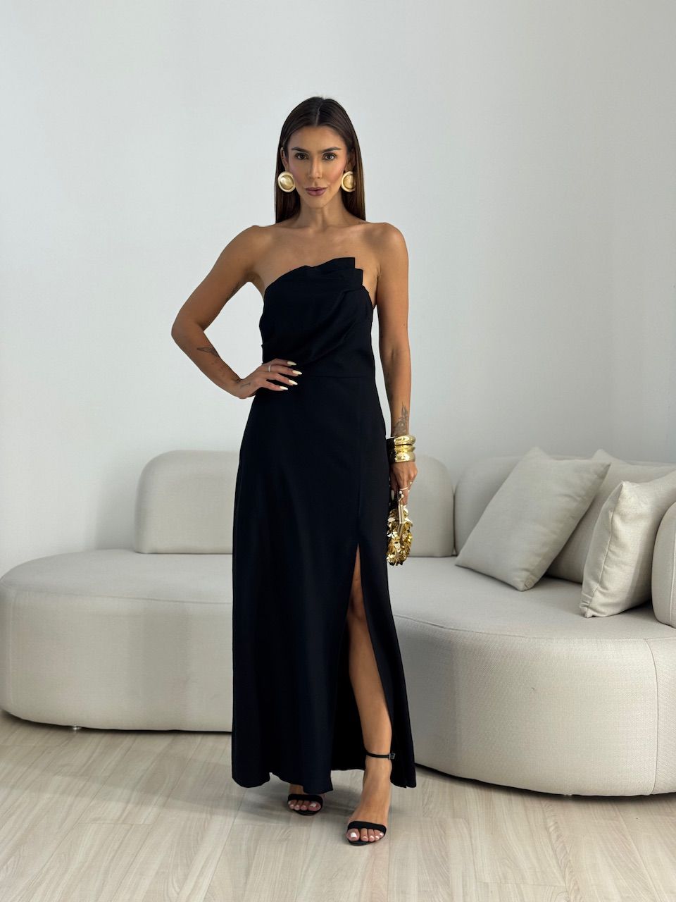 VESTIDO ELISA FENDA PRETO