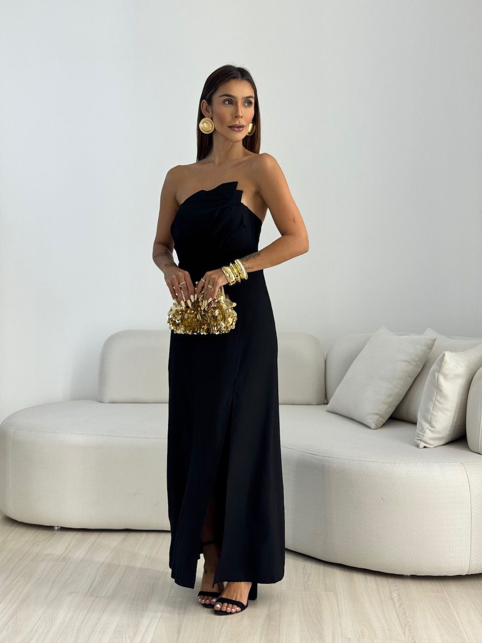 VESTIDO ELISA FENDA PRETO - 0069220032 - CAROLLA FERRARO