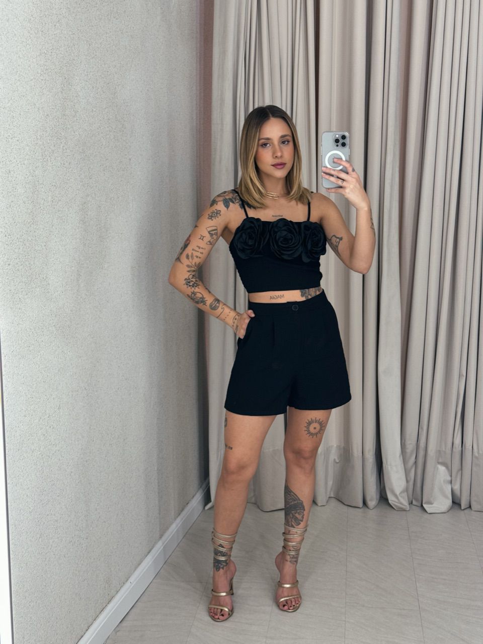 CONJUNTO LEANDRA FLOR PRETO - 0057370032 - CAROLLA FERRARO
