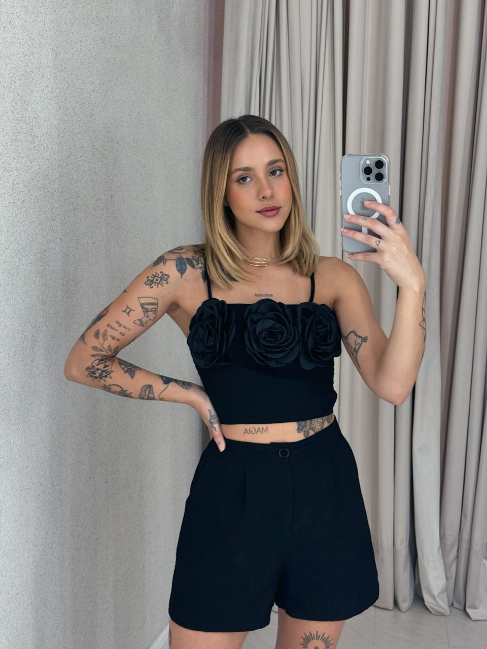 CONJUNTO LEANDRA FLOR PRETO