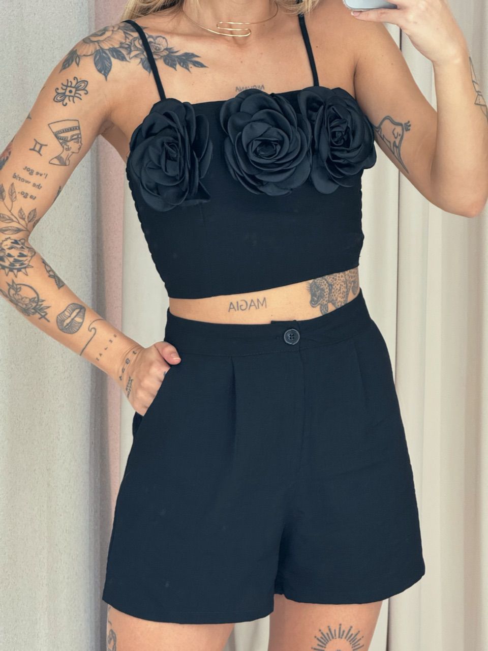 CONJUNTO LEANDRA FLOR PRETO