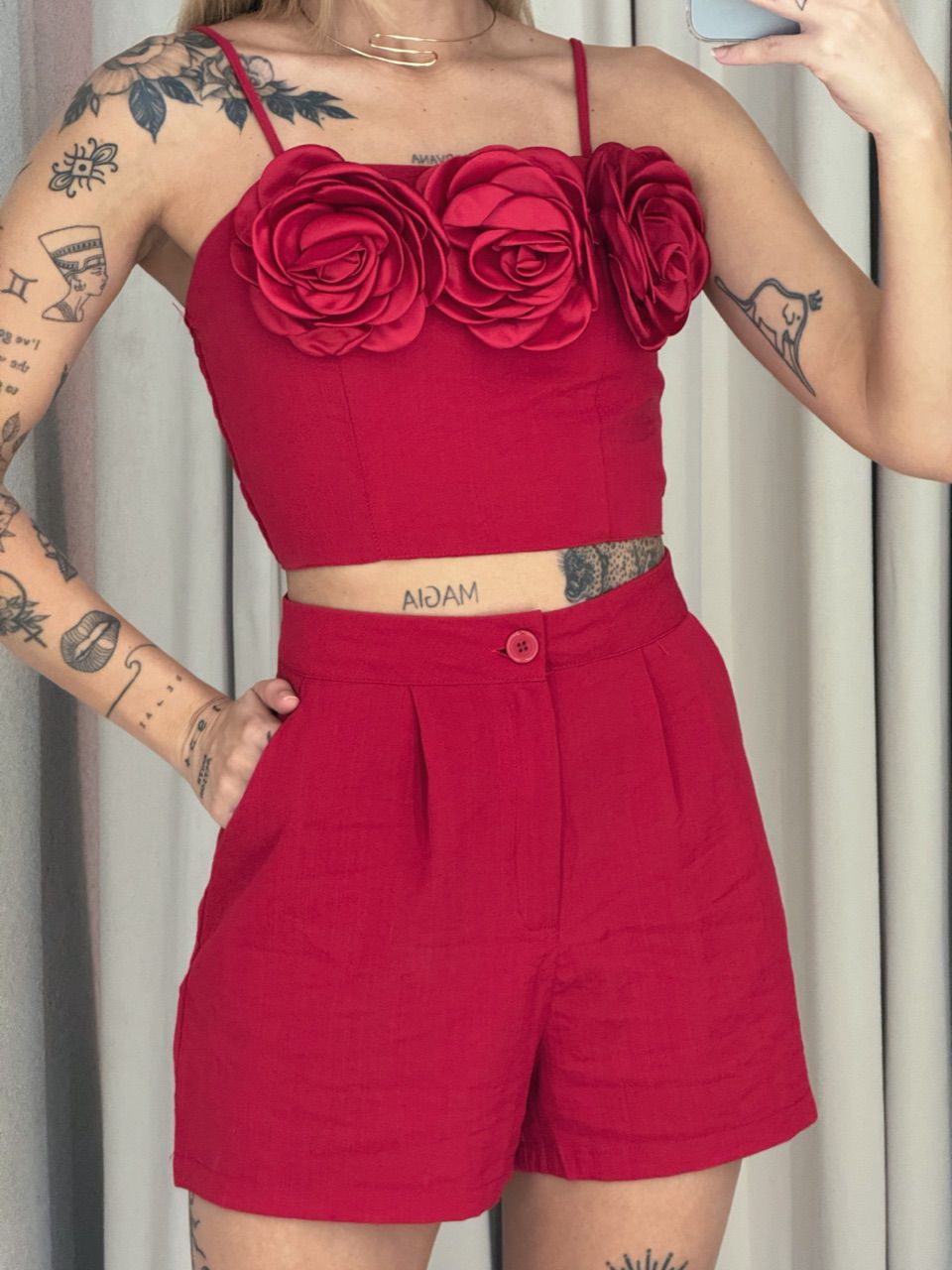CONJUNTO LEANDRA FLOR VERMELHO