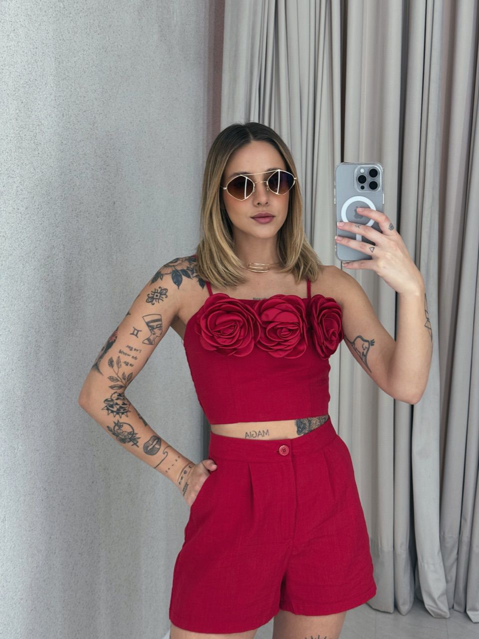 CONJUNTO LEANDRA FLOR VERMELHO
