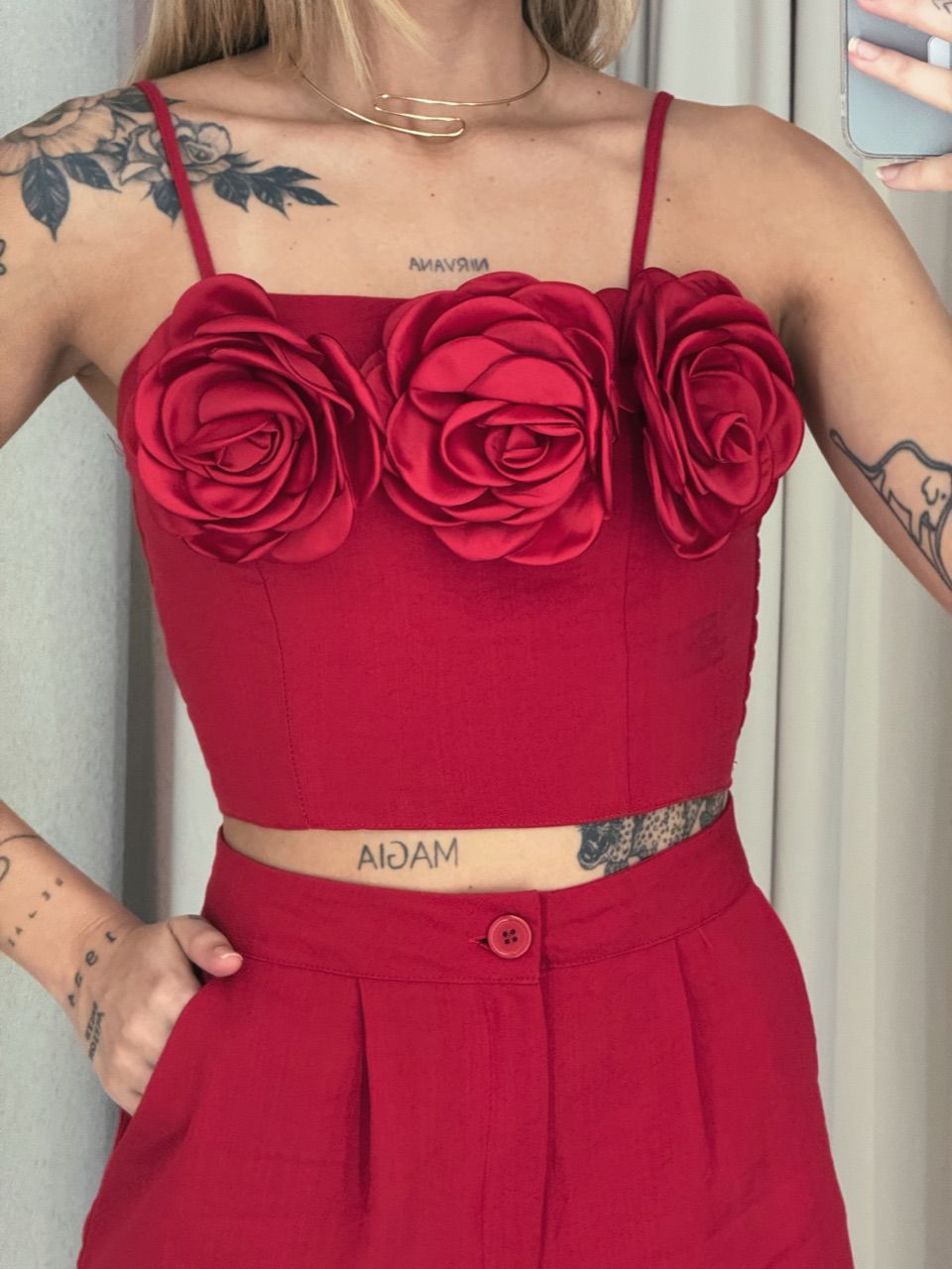 CONJUNTO LEANDRA FLOR VERMELHO