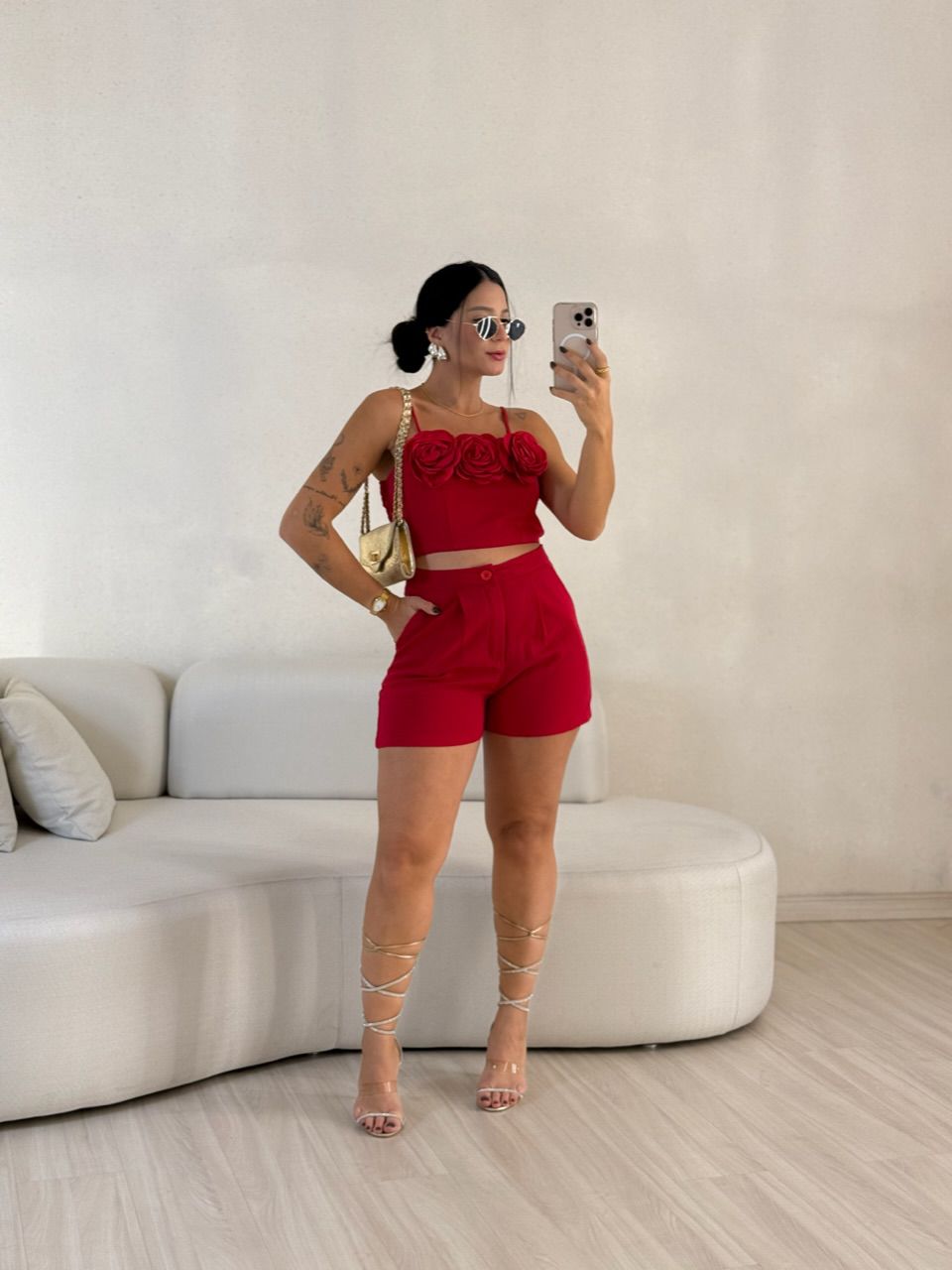CONJUNTO LEANDRA FLOR VERMELHO - 0057370006 - CAROLLA FERRARO
