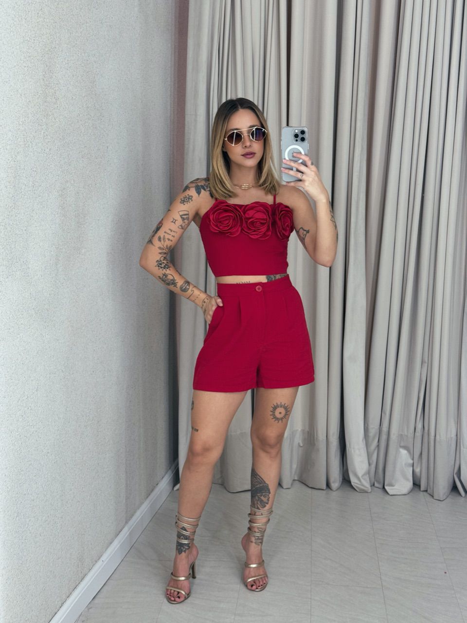 CONJUNTO LEANDRA FLOR VERMELHO
