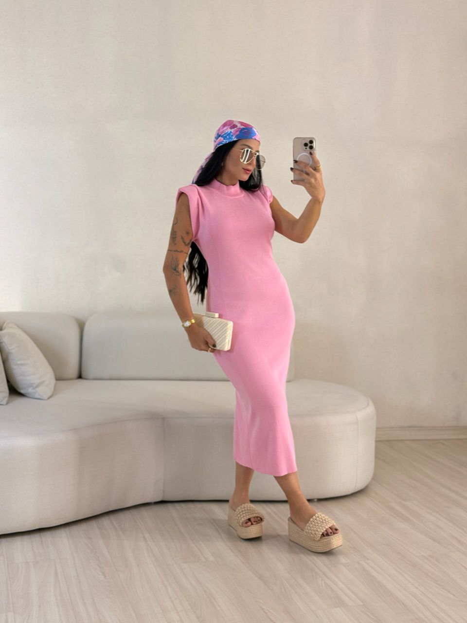 VESTIDO MUSCLE MIDI BABY PINK - 0054040366 - CAROLLA FERRARO