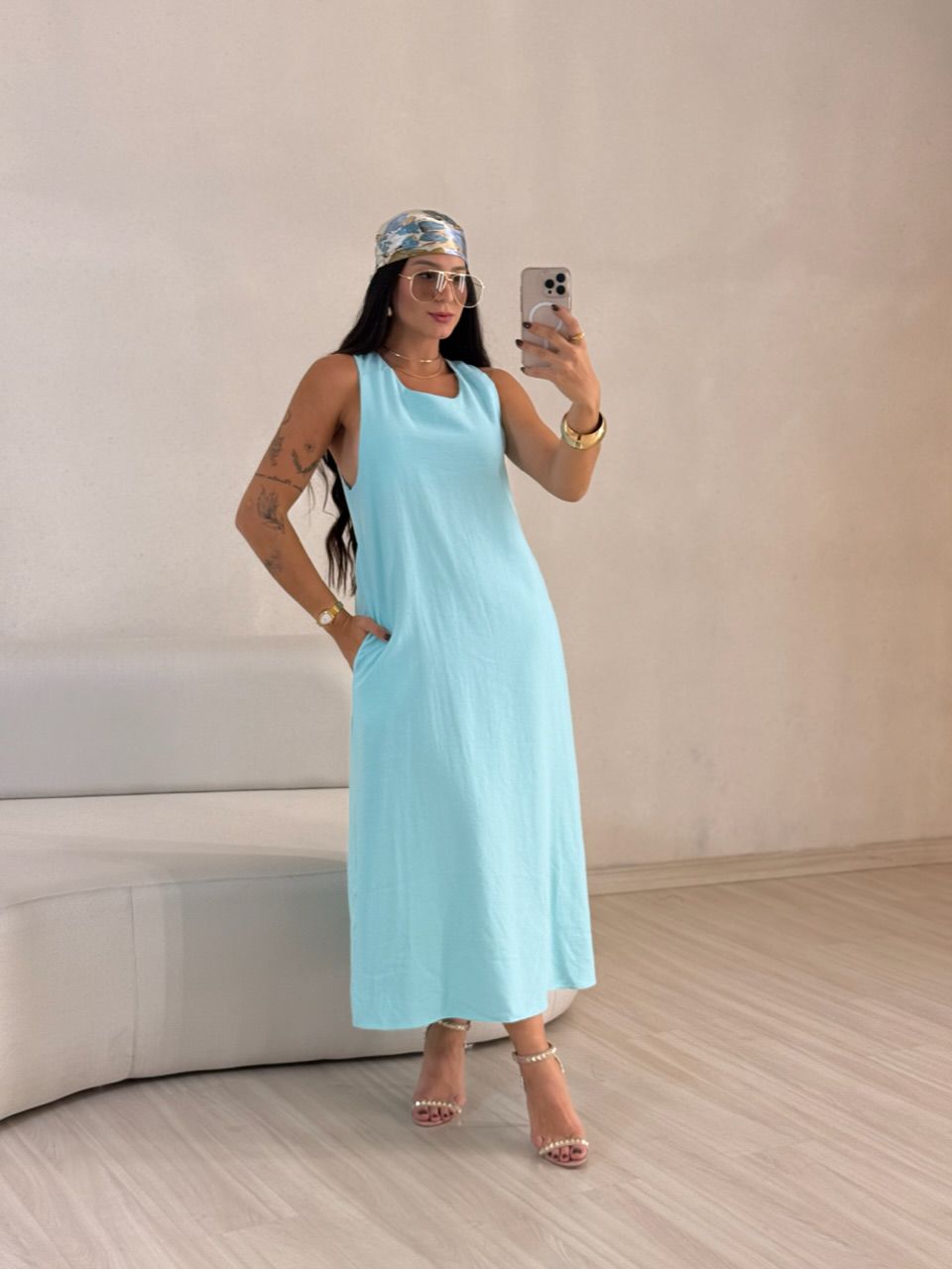 VESTIDO VIVIANE GOLA NÓ AZUL