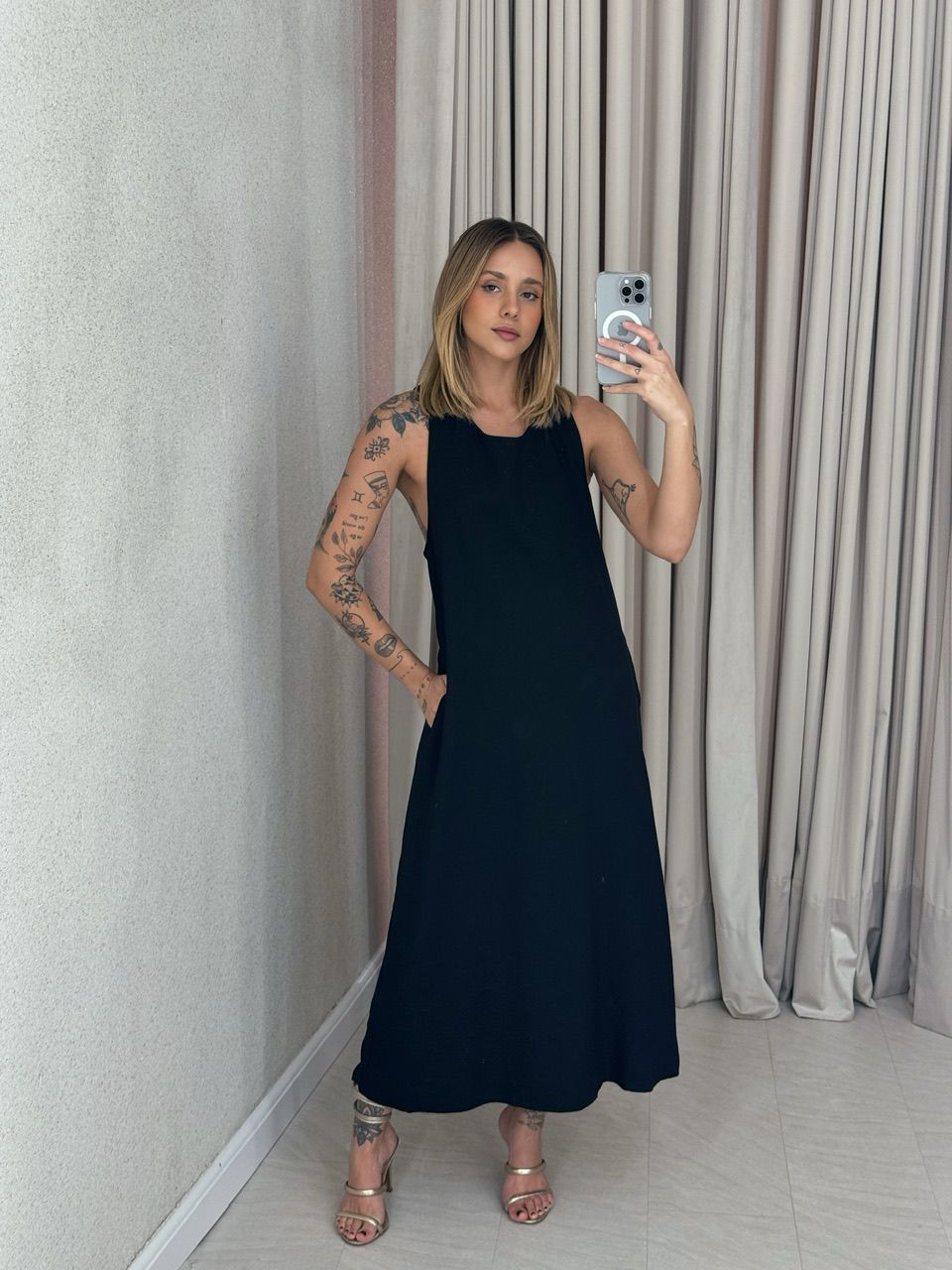 VESTIDO VIVIANE GOLA NÓ preto - 0057380032 - CAROLLA FERRARO