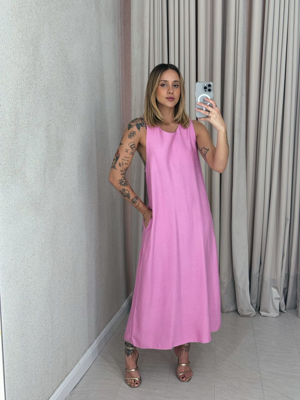VESTIDO VIVIANE GOLA NÓ Rosa - 0057380031 - CAROLLA FERRARO