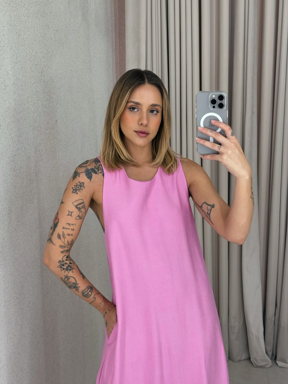 VESTIDO VIVIANE GOLA NÓ Rosa
