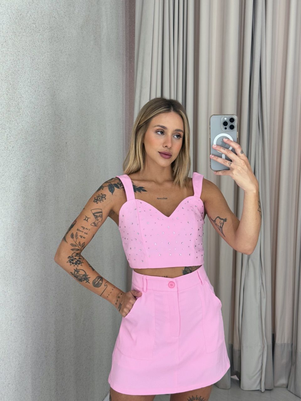 CONJUNTO SUELI TOP BRILHO BABY PINK