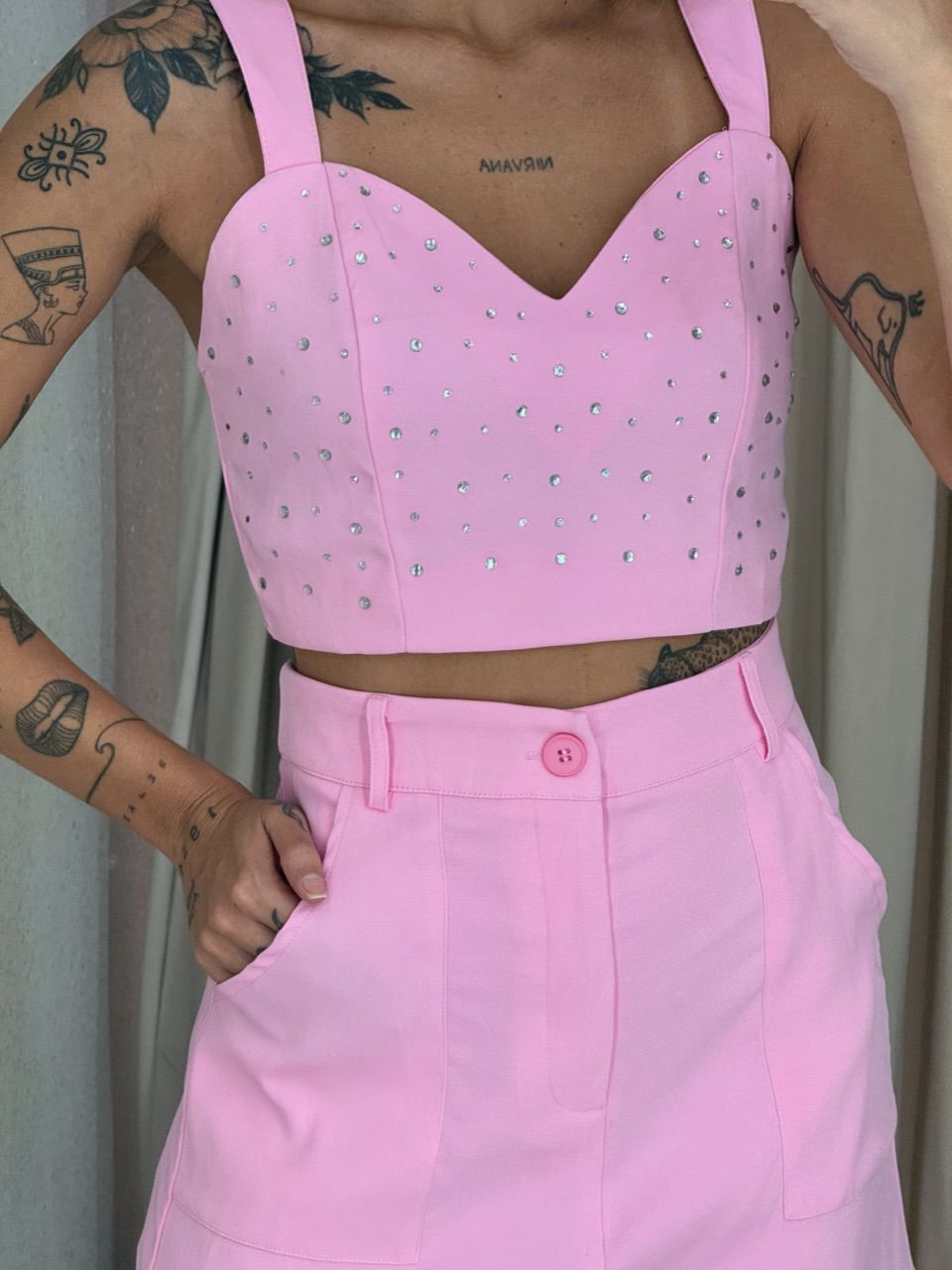 CONJUNTO SUELI TOP BRILHO BABY PINK