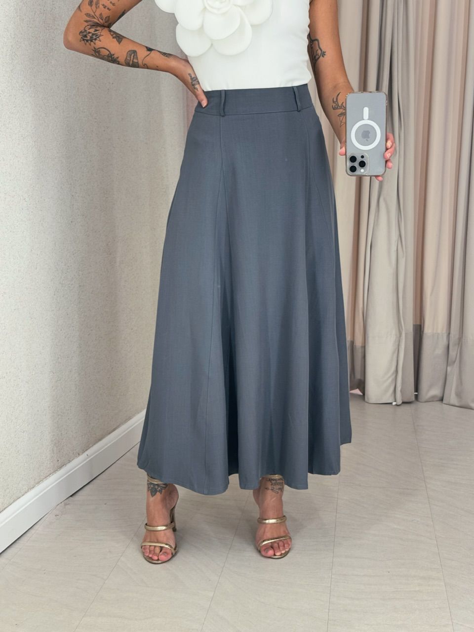 SAIA KAMILA MIDI Chumbo - 0058650092 - CAROLLA FERRARO