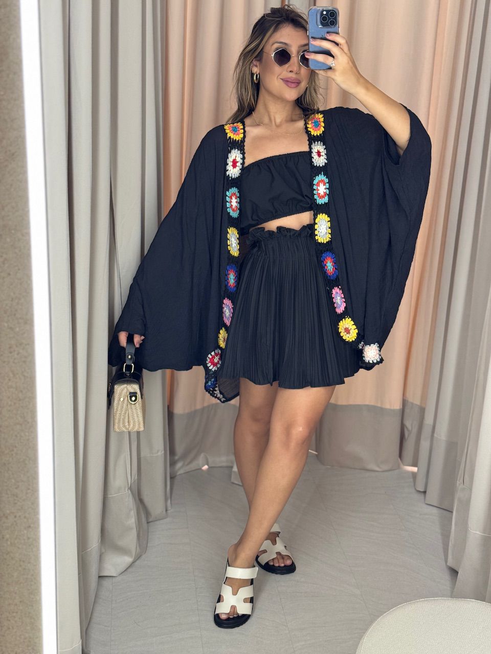 SAIA SILVIA PLISSADA PRETA