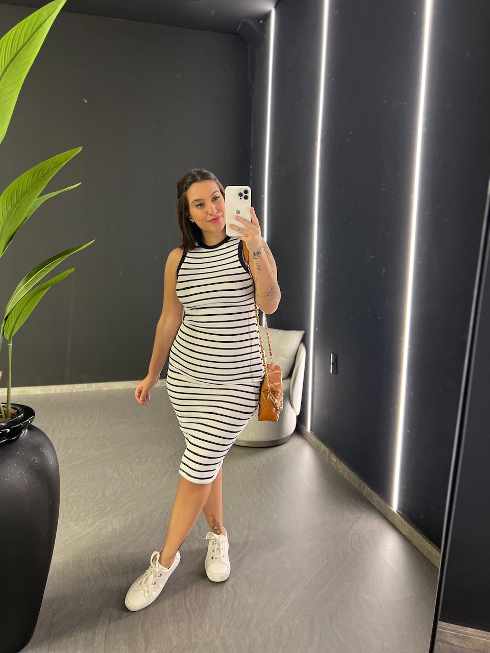 VESTIDO LAIS CANELADO BRANCO LISTRADO