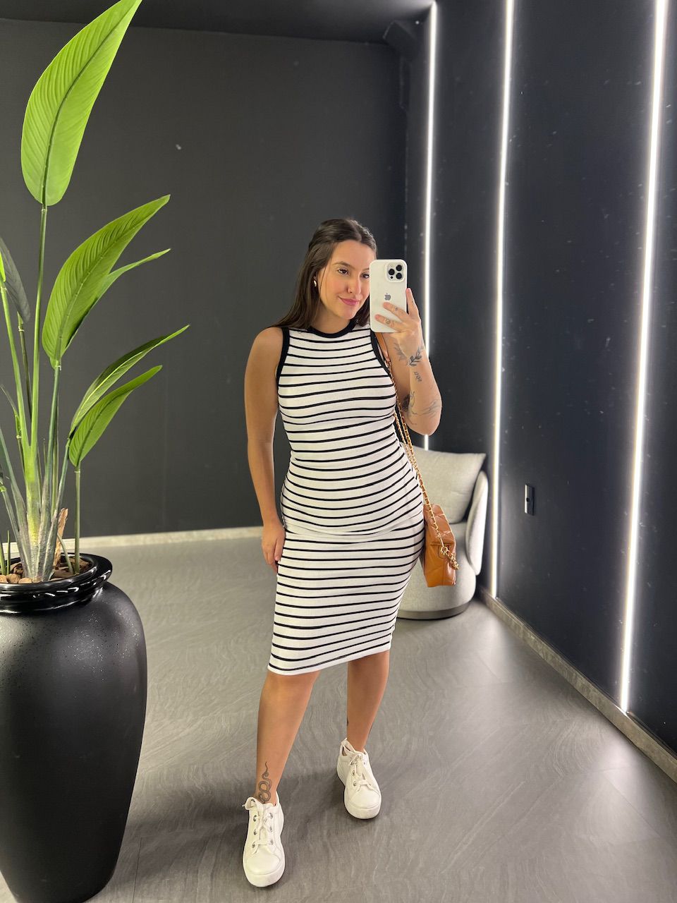 VESTIDO LAIS CANELADO BRANCO LISTRADO
