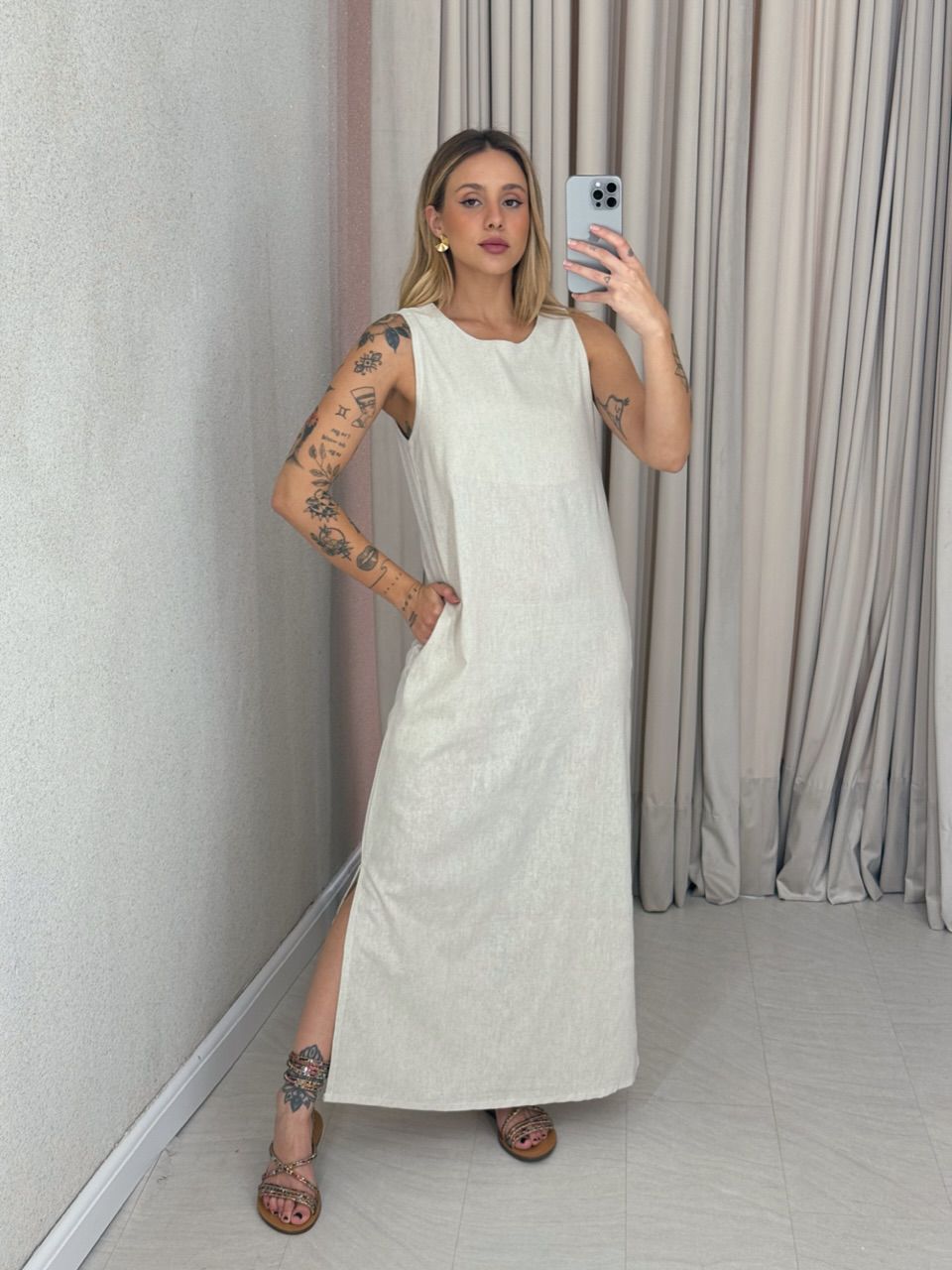 VESTIDO VALQUÍRIA LONGUETE CRU - 0060140132 - CAROLLA FERRARO