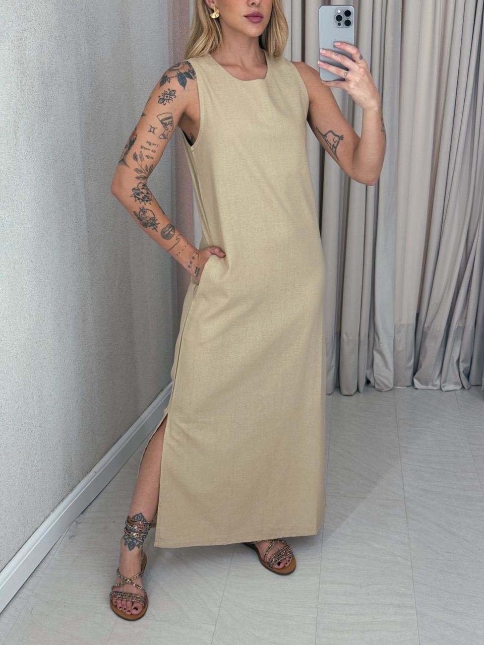 VESTIDO VALQUÍRIA LONGUETE NUDE