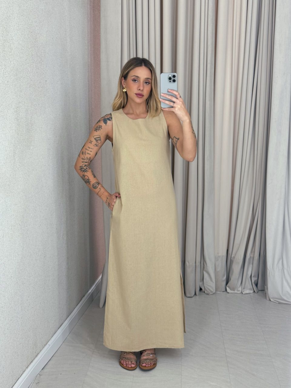 VESTIDO VALQUÍRIA LONGUETE NUDE