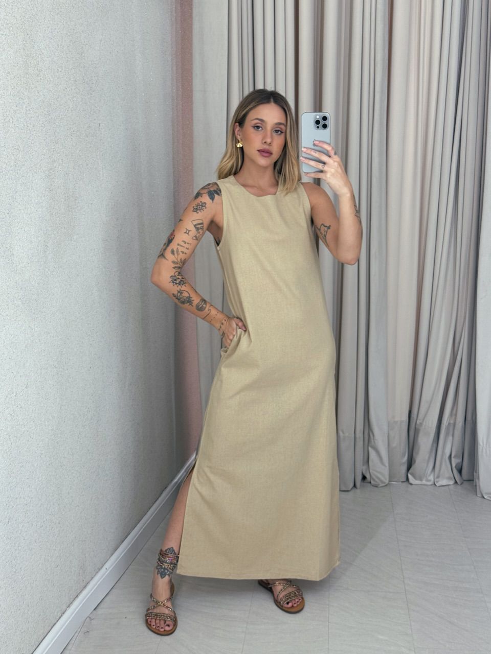 VESTIDO VALQUÍRIA LONGUETE NUDE - 0060140049 - CAROLLA FERRARO
