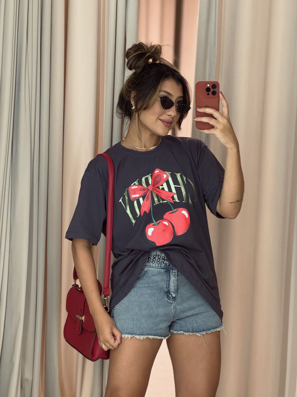 T-SHIRT OVER CEREJA CINZA - 0051140091 - CAROLLA FERRARO