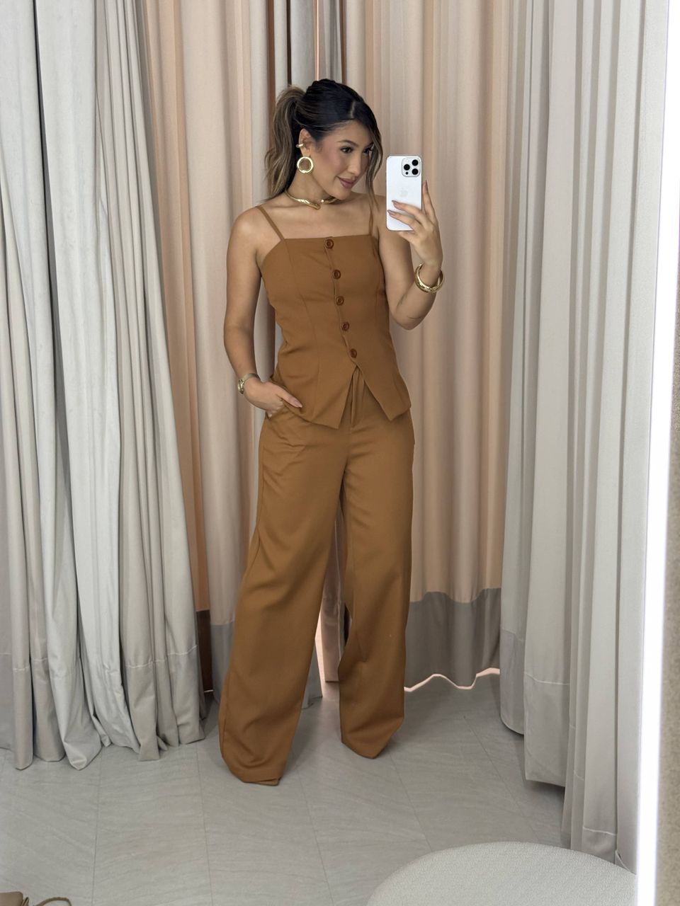 CONJUNTO MELINA BLUSA CALÇA CARAMELO - 0063550095 - CAROLLA FERRARO