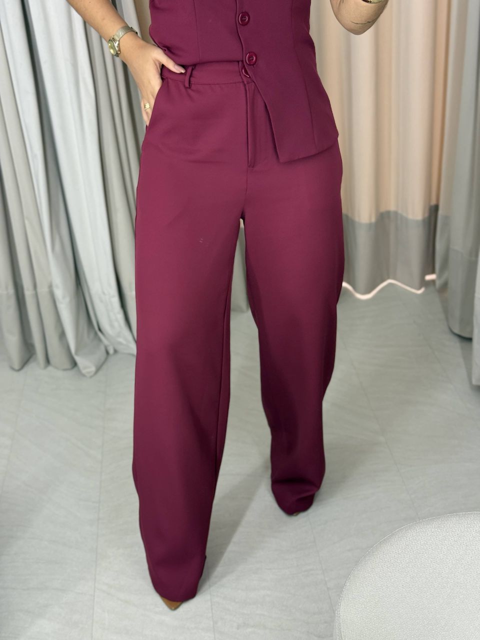 CONJUNTO MELINA BLUSA CALÇA VINHO