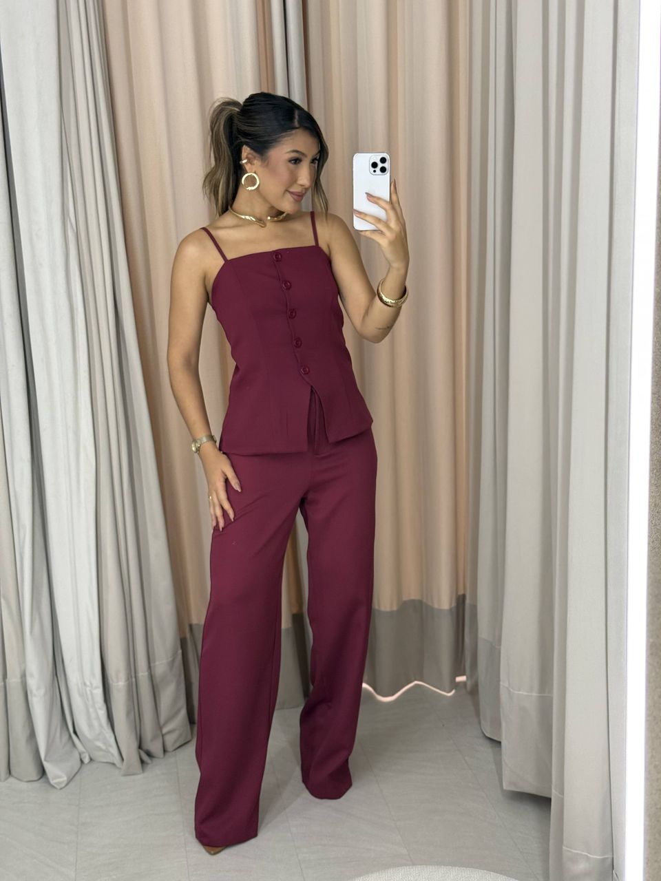 CONJUNTO MELINA BLUSA CALÇA VINHO