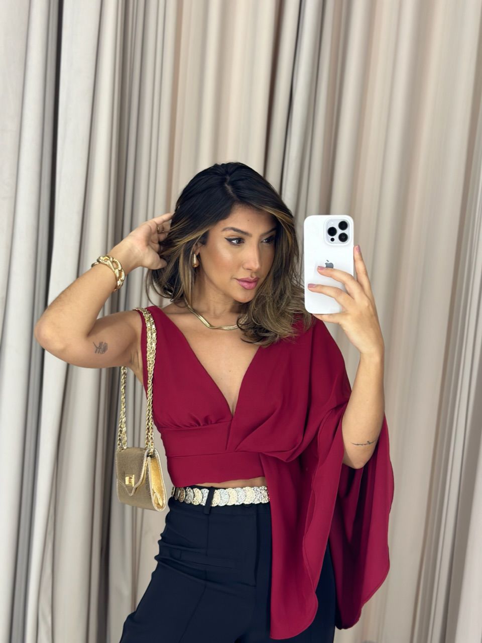 CROPPED DÉBORA NULA MANGA CHERRY RED