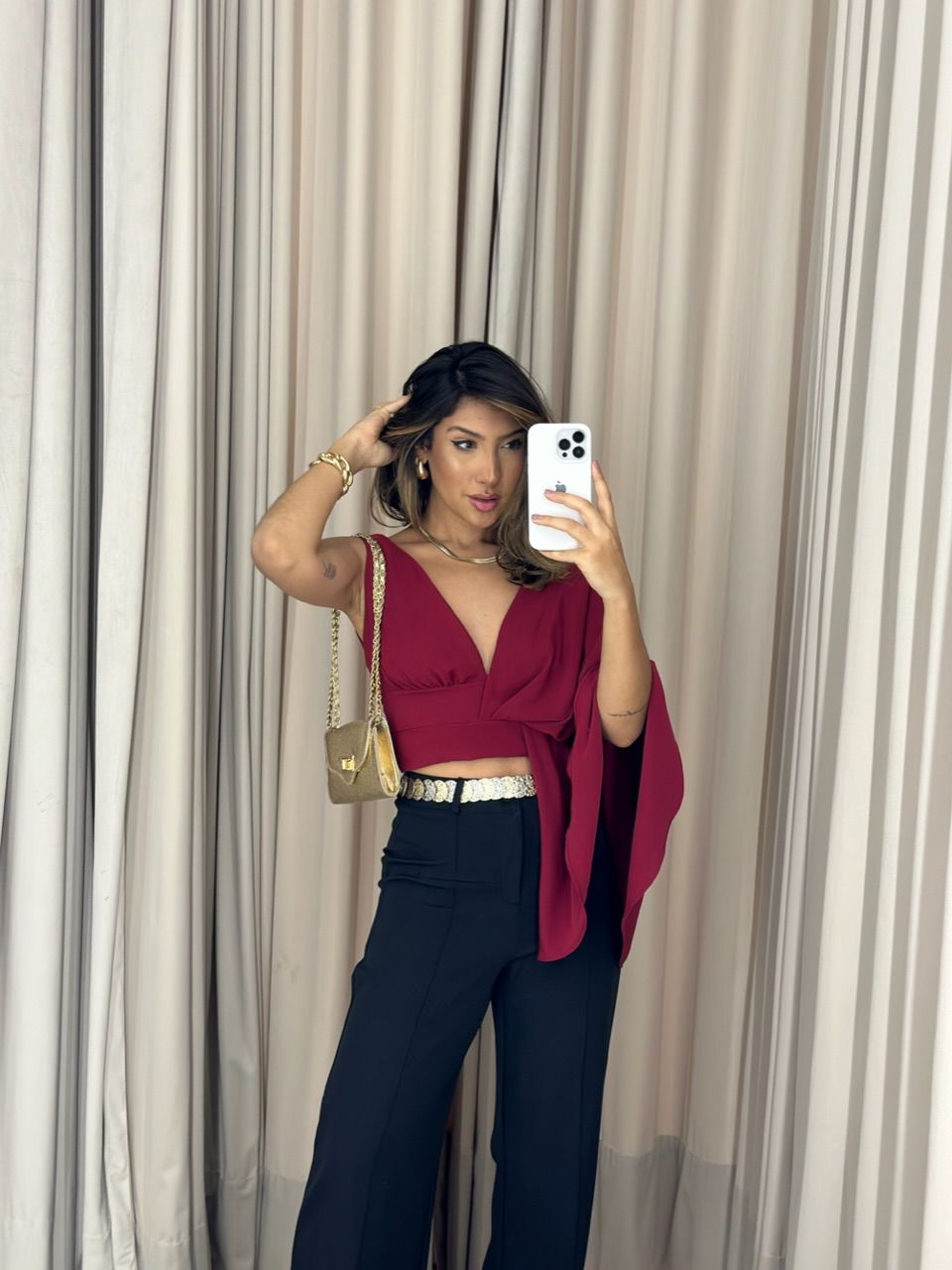 CROPPED DÉBORA NULA MANGA CHERRY RED