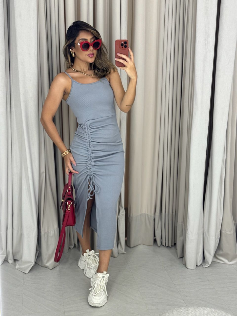 VESTIDO ALESSANDRA ALÇA CINZA - 0052230091 - CAROLLA FERRARO