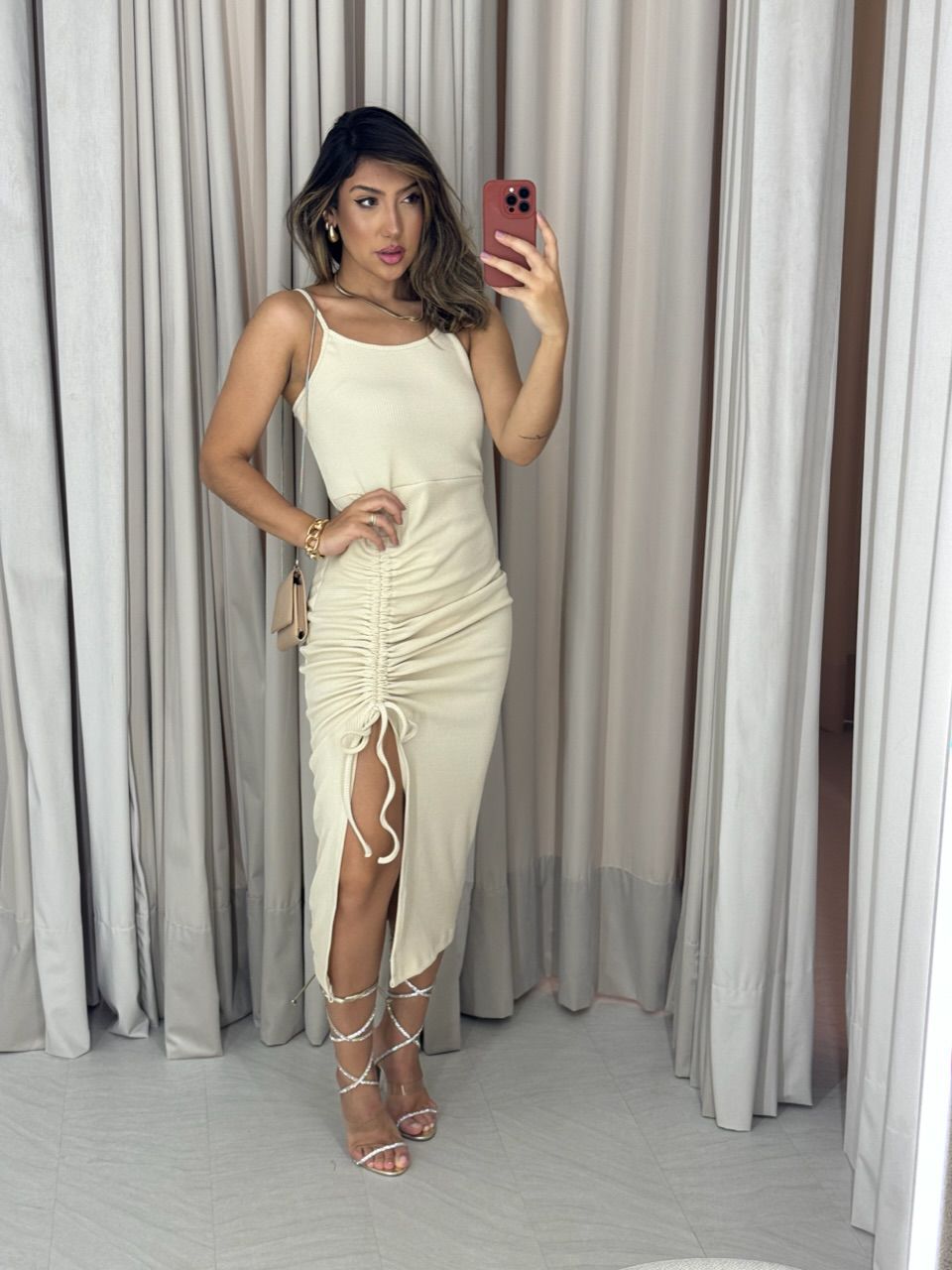 VESTIDO ALESSANDRA ALÇA MARFIM - 0052230056 - CAROLLA FERRARO