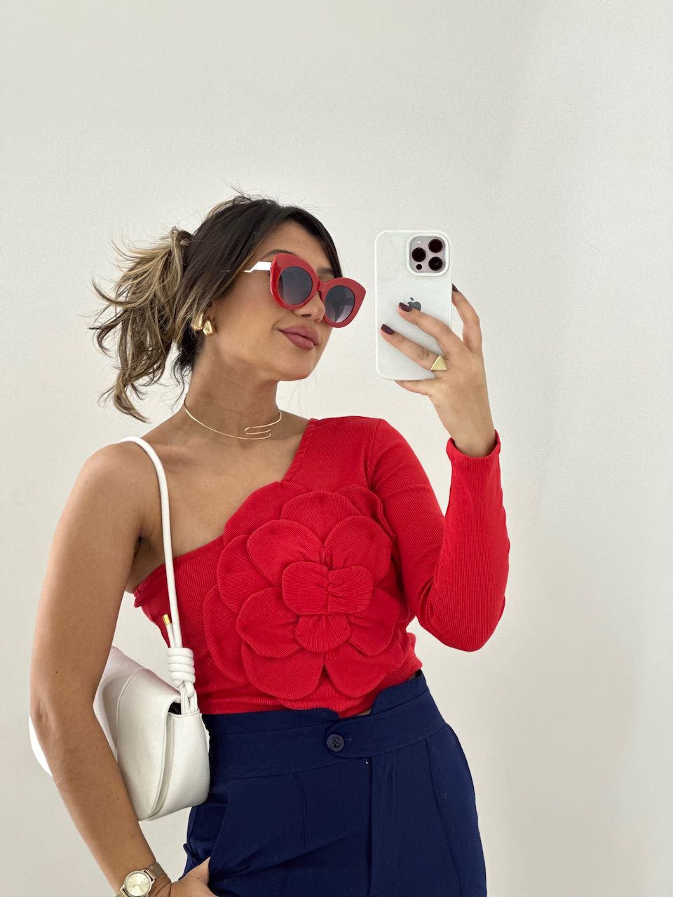CROPPED FLOR NULA MANGA VERMELHO - 0054240006 - CAROLLA FERRARO