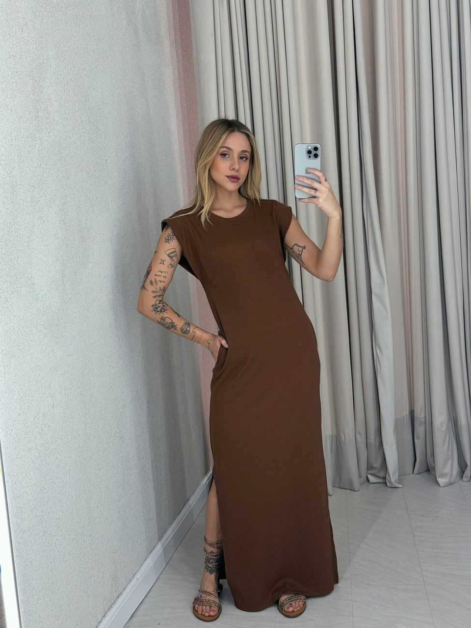 VESTIDO vivi muscle canelado Marrom - 0051230054 - CAROLLA FERRARO