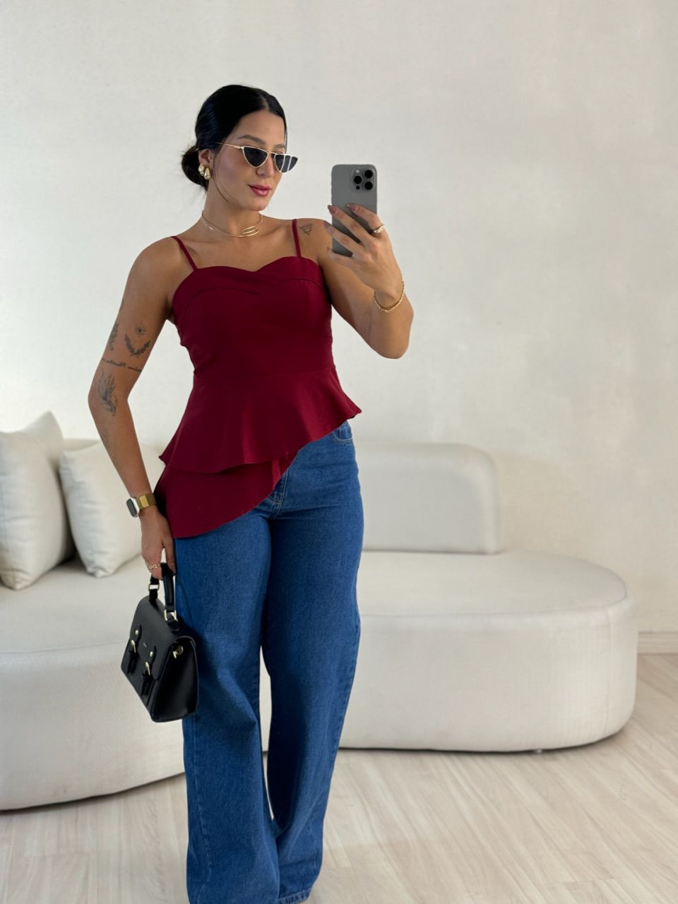 BLUSA EMANUELY ASSIMÉTRICA CHERRY RED - 0055450330 - CAROLLA FERRARO